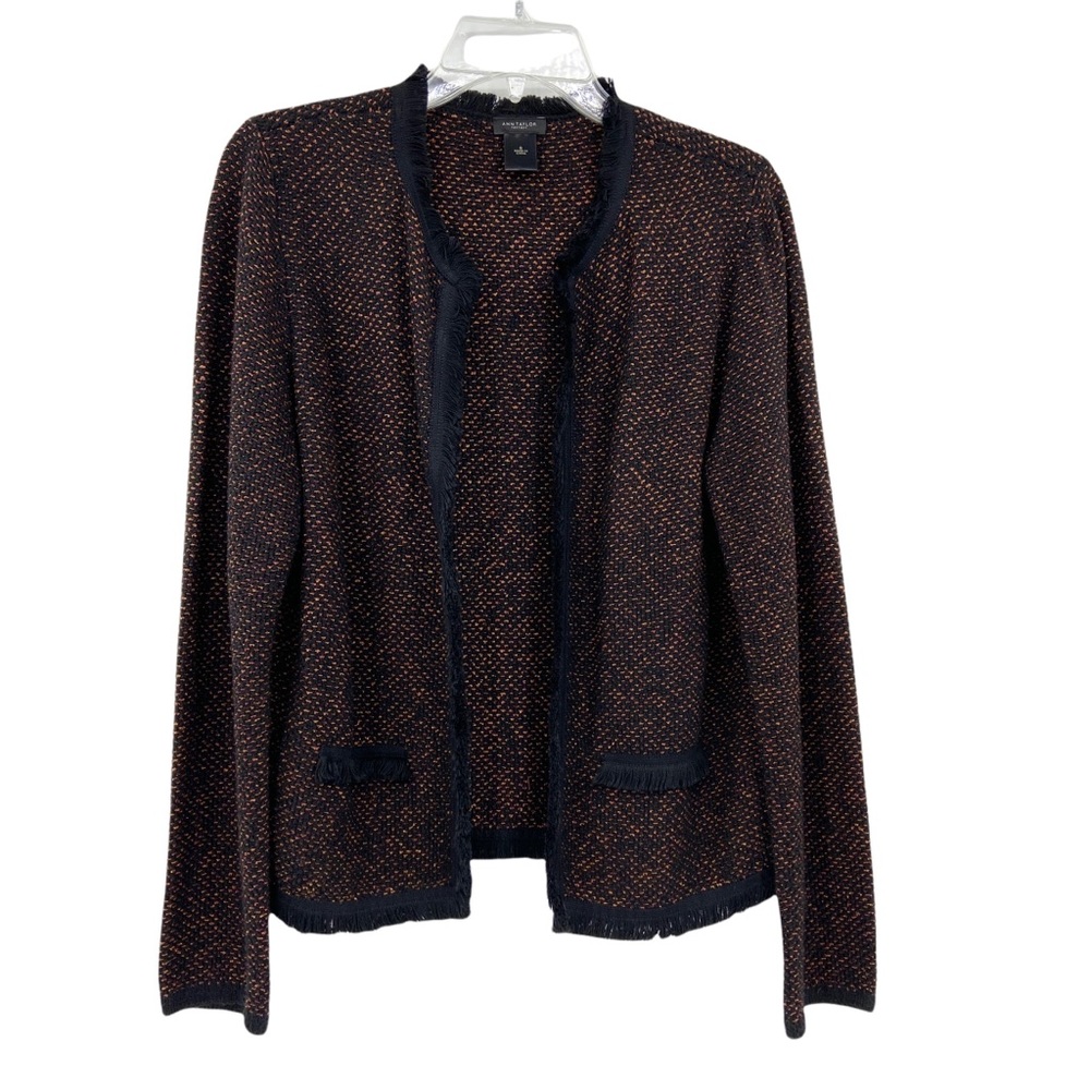 ANN TAYLOR Fringe Knit Open Front Jacket Blazer Cardigan Sweater